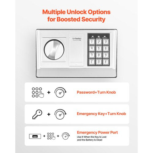 Kassaskåp med elektronisk lösenord och vred