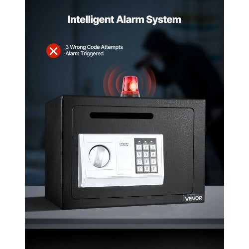 Kassaskåp med elektronisk lösenord och vred